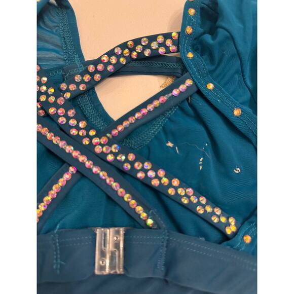 Design Worx Semi-Custom Girls Lyrical 2 Pc Costume Blue Gold Stones Added YL - Picture 11 of 11
